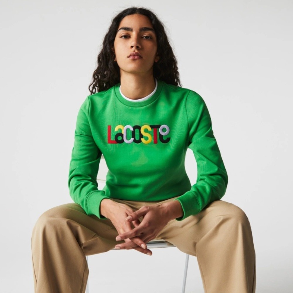 Lacoste Green Cotton Crewneck Sweatshirt Embroidered Logo Size 40 Large